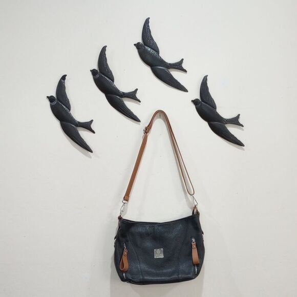 NWOT! I Medici Firenze Made In Italy Black & Tan Pebbled Leather Shoulder Bag - Picture 1 of 16